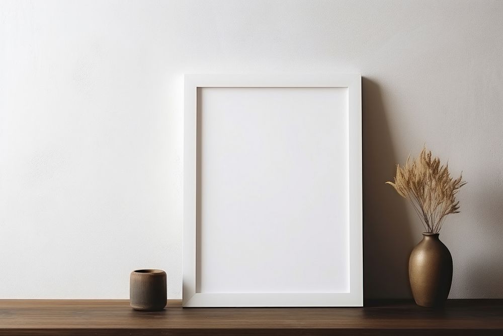 White picture frame in cozy style room wall decoration.