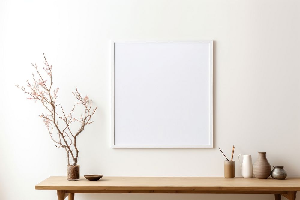 White picture frame in japanese style furniture table room.