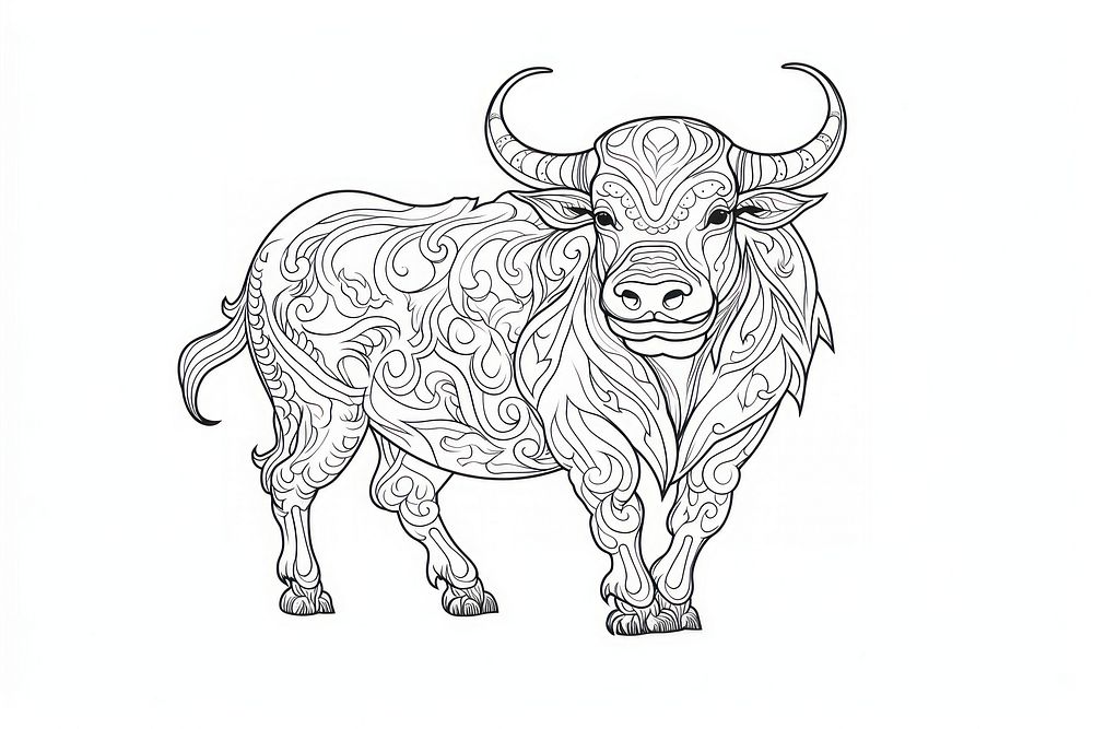 Bull sketch livestock drawing. AI generated Image by rawpixel.