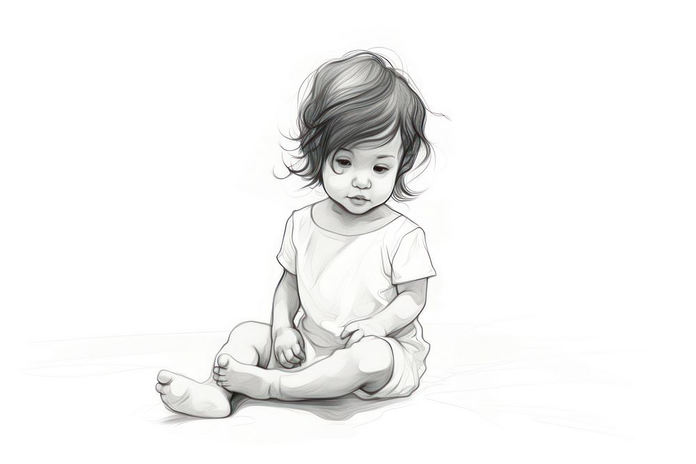 Baby girl drawing sketch white.