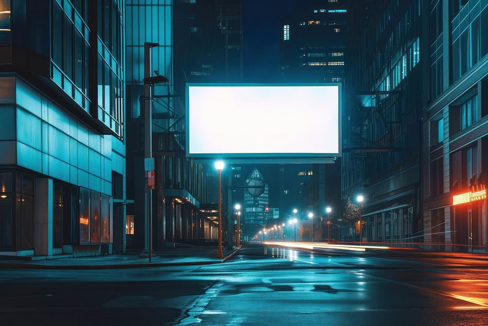 Empty scene buildings in the night city architecture advertisement electronics.