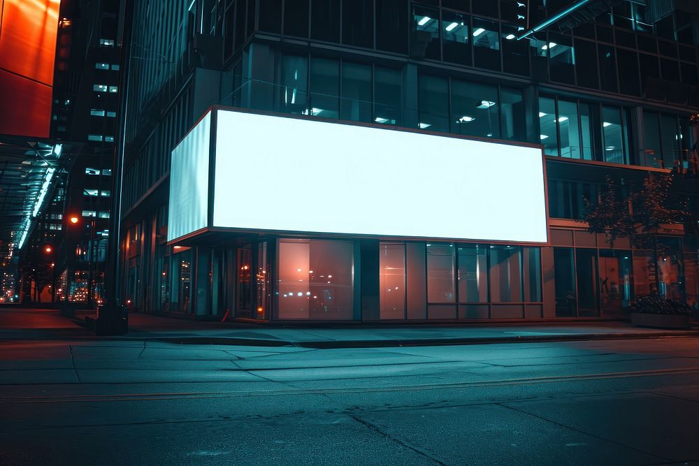 Empty scene of office buildings in the night city architecture advertisement electronics.