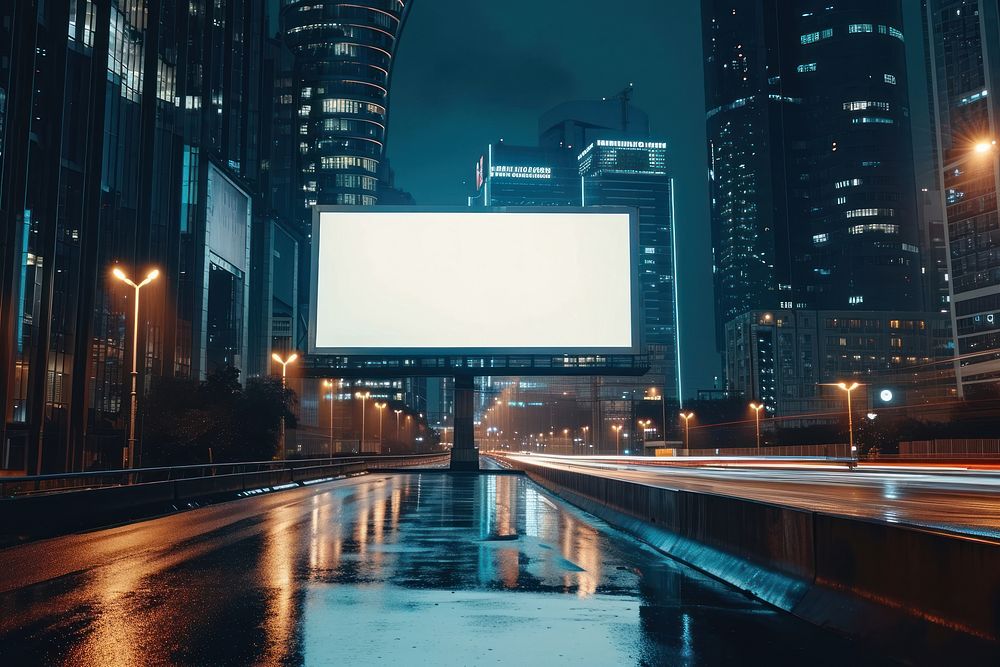 Empty scene of office buildings in the night city advertisement architecture electronics.