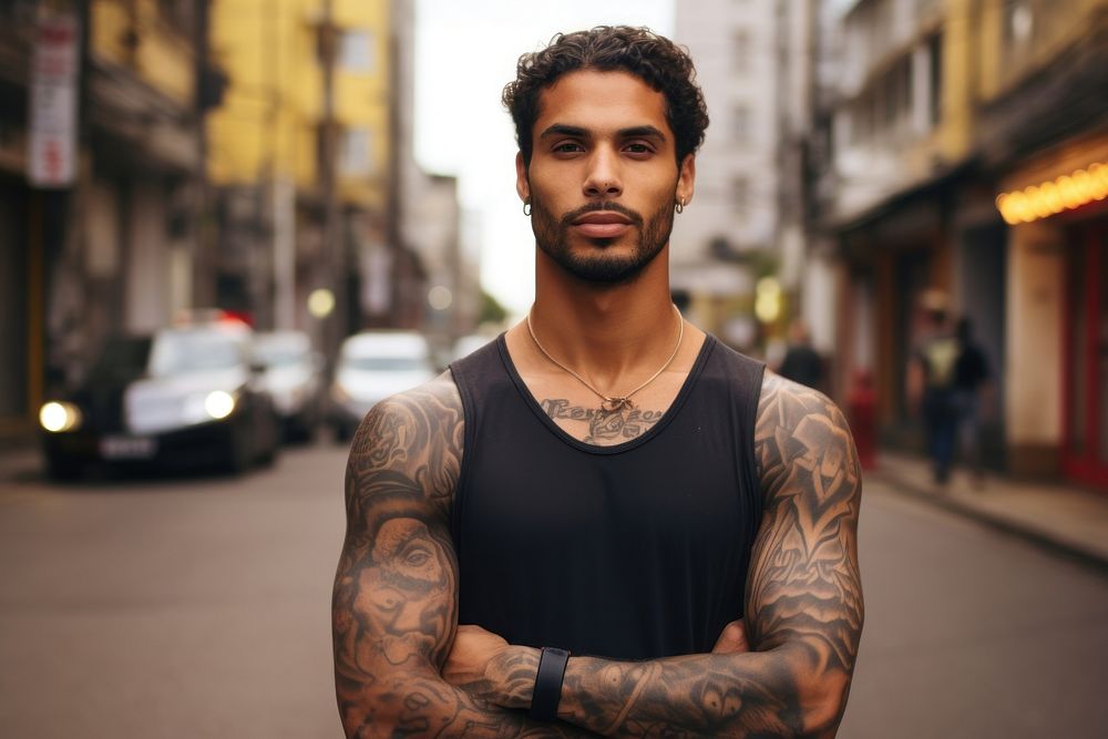 Brazilian man tattoo portrait individuality.