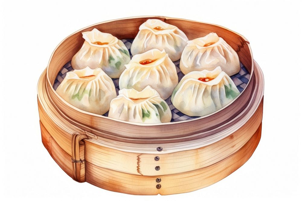 Chinese dumplings watercolor food white background xiaolongbao. AI generated Image by rawpixel.