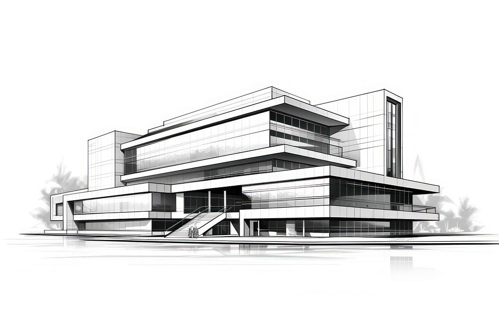 Corporate building drawing architecture sketch.