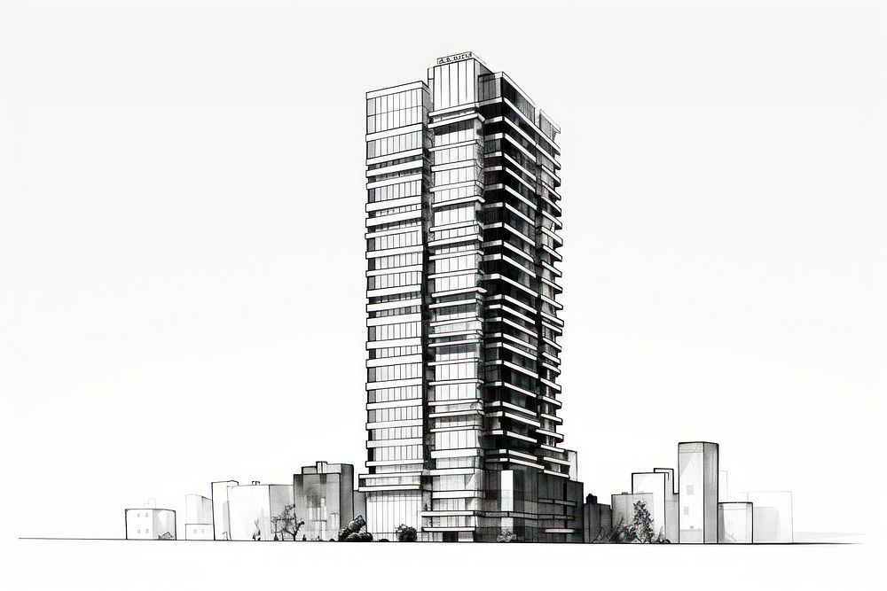 Corporate skyscraper drawing architecture building.