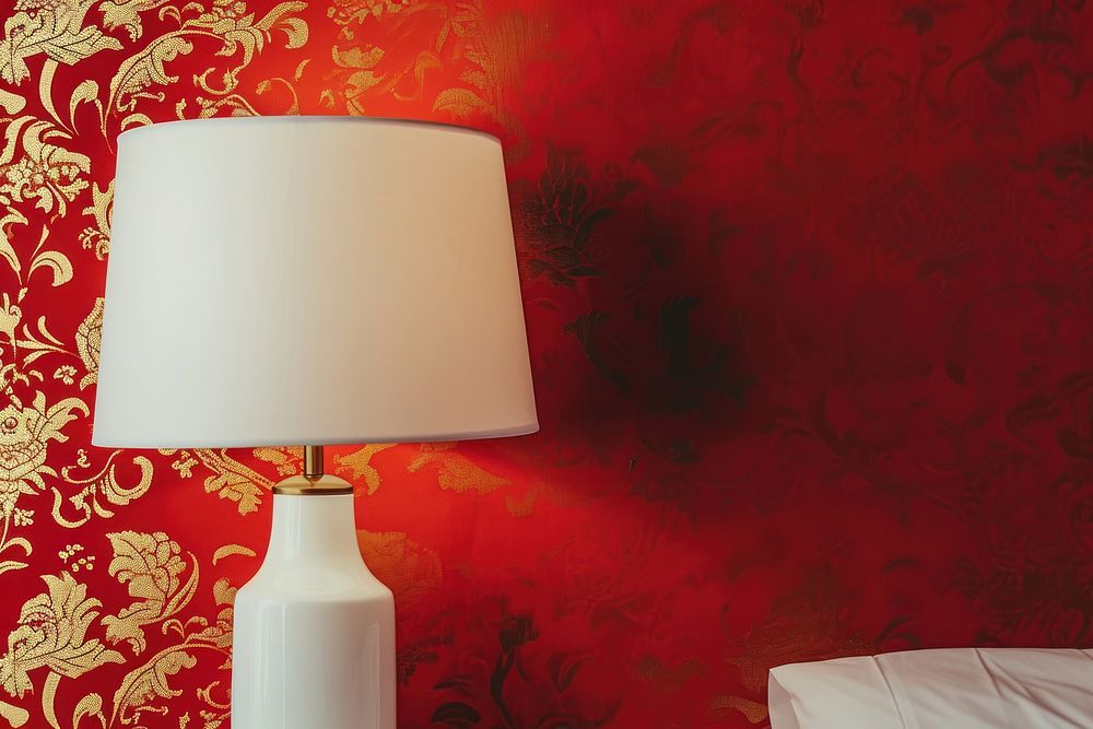 Bed side lamp  lampshade white red.
