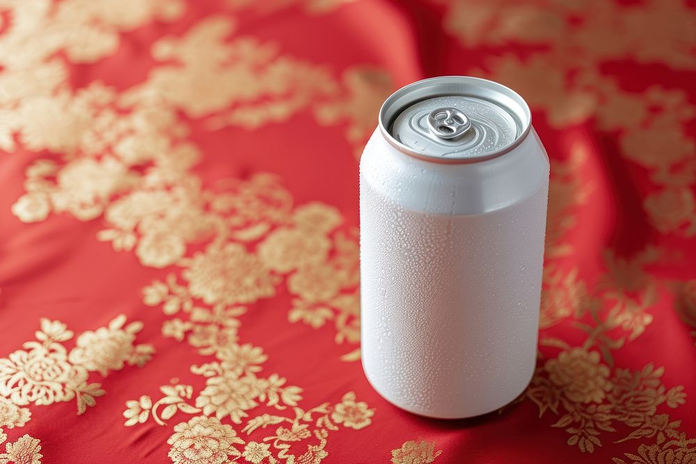 Beer can  drink red refreshment.