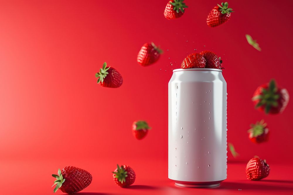 Beer can  strawberry fruit plant.