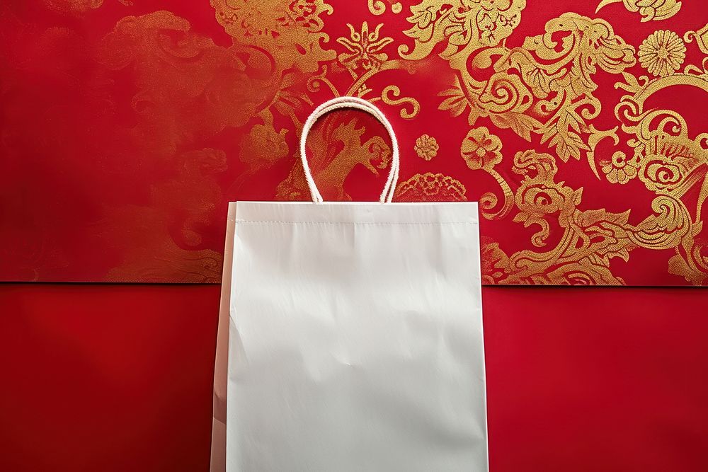 Paper bag  handbag white red.