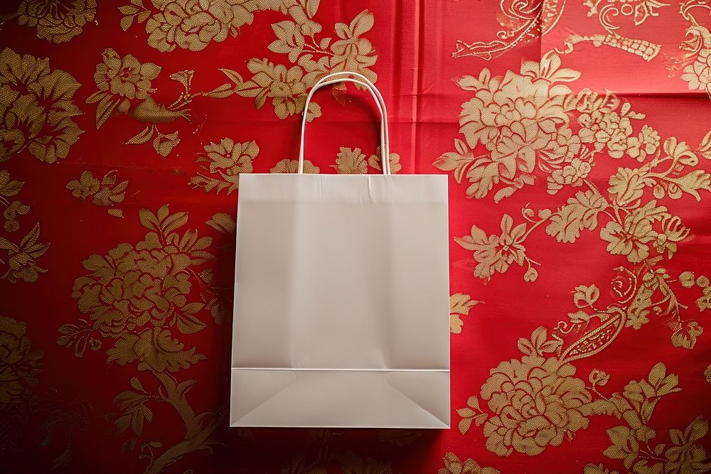 Paper bag  handbag white red.