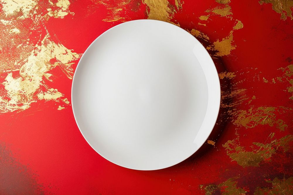 Plate  porcelain white red.
