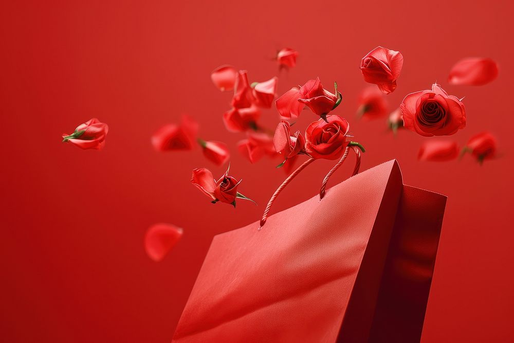 Shopping bag  rose red flower.