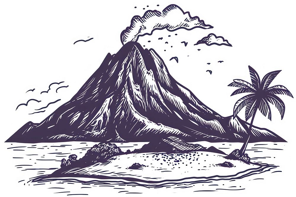 Dormant volcanoon an island drawing mountain outdoors.