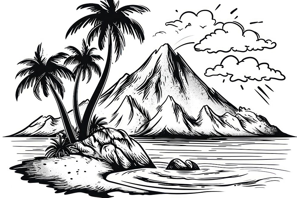 Dormant volcanoon an island drawing outdoors nature.
