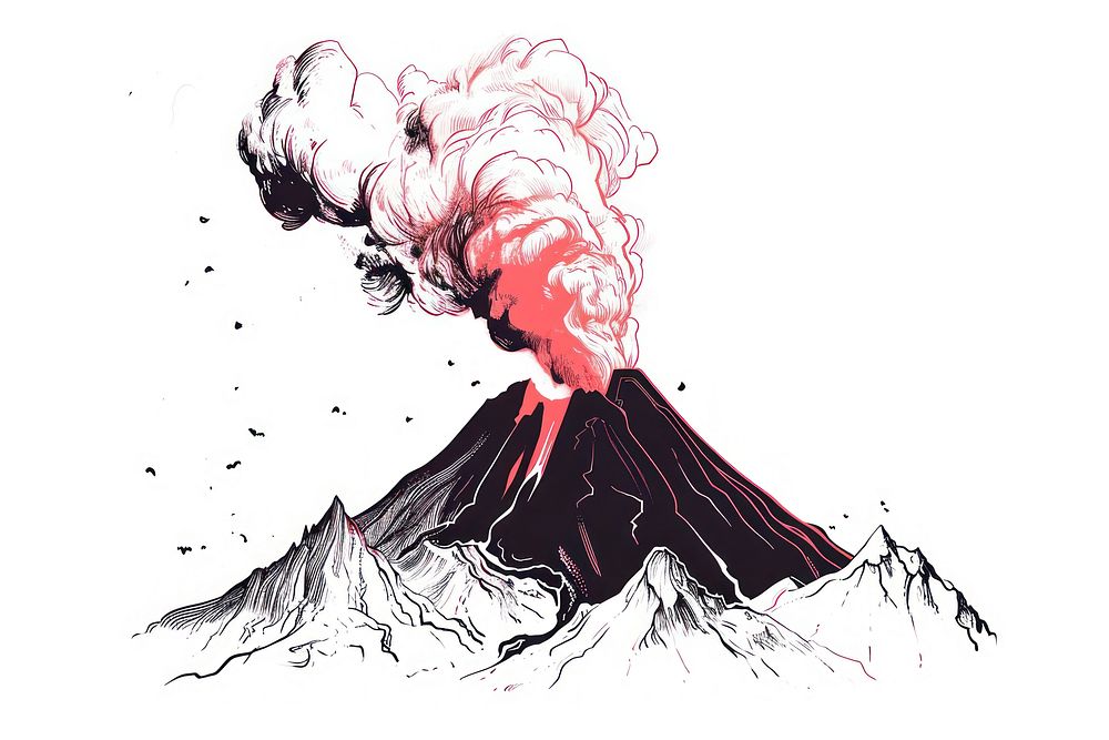 Erupting volcano mountain outdoors drawing.