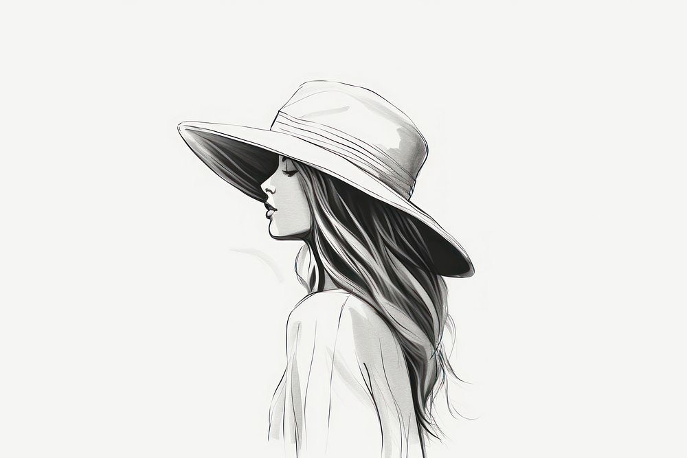 Female fashion hat drawing sketch adult.