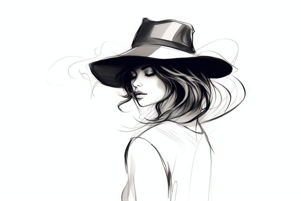 Female fashion hat drawing sketch adult.