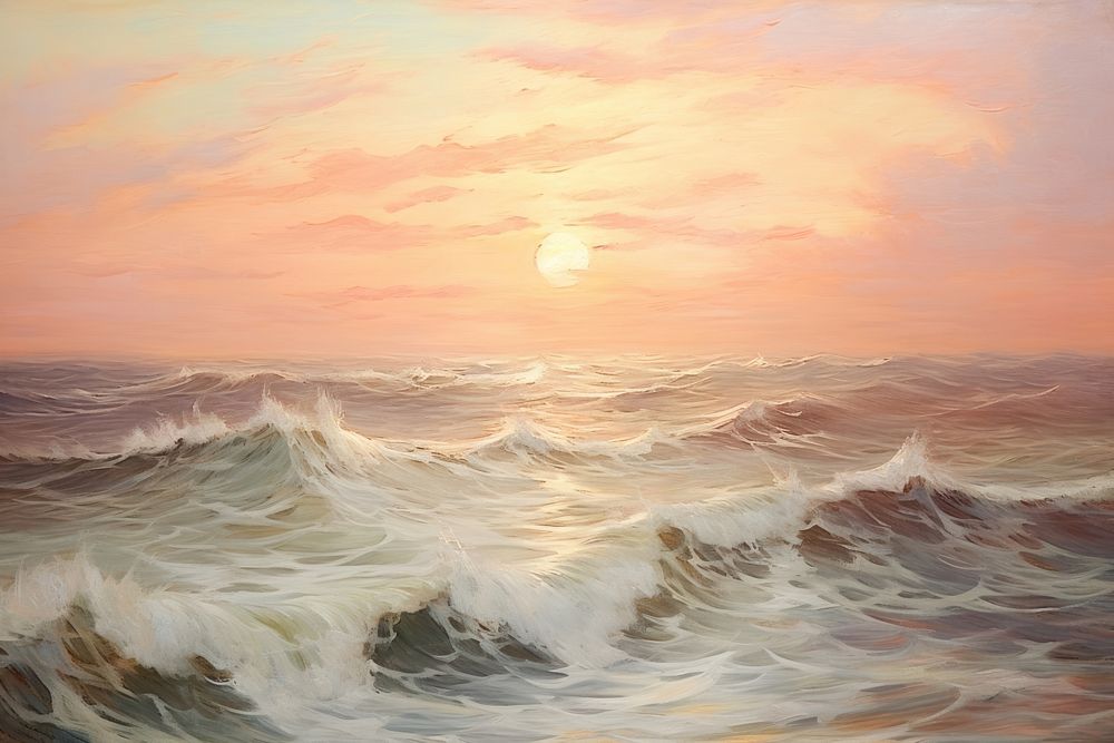 Sea with sunrise landscapes painting outdoors horizon.
