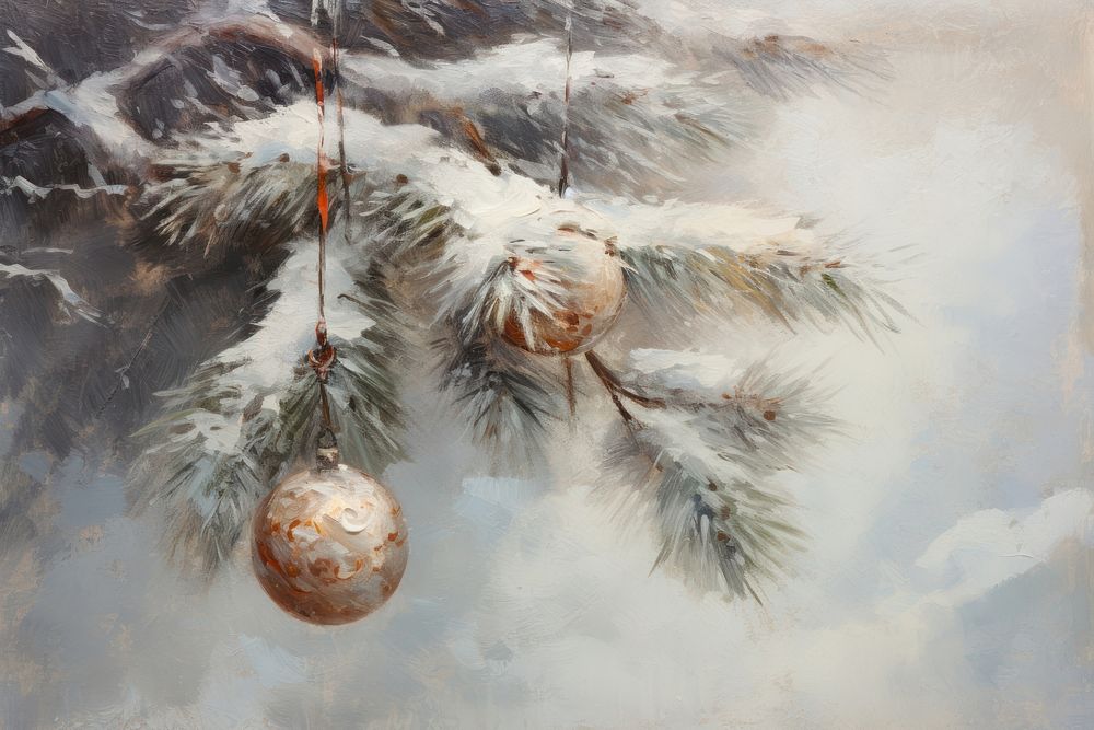Snow covering on christmas tree painting outdoors nature.