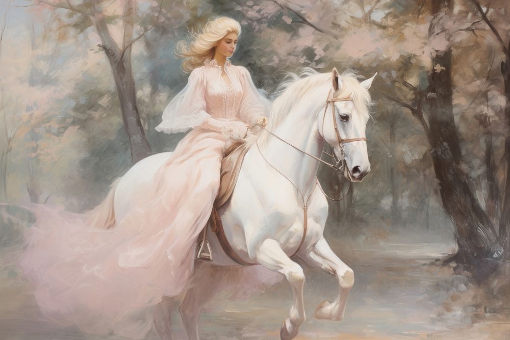 Woman riding a horse in the park painting animal mammal.
