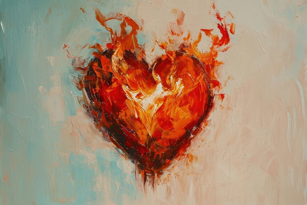 A burning heart shape backgrounds painting creativity.