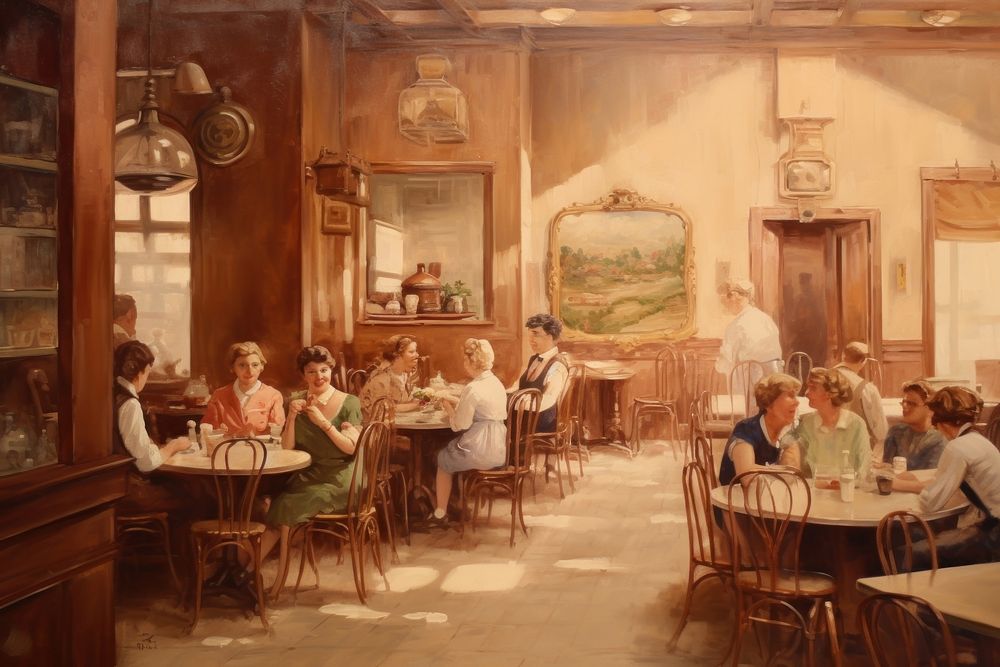 Interior dining restuarant painting architecture restaurant.