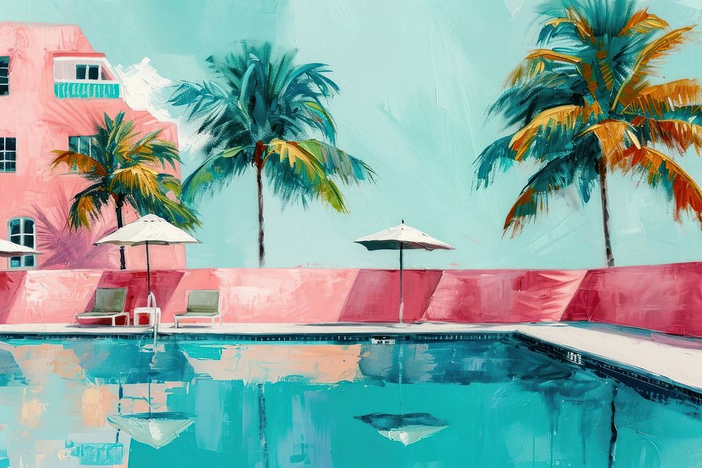Vintage Miami Motel pool background painting architecture outdoors.