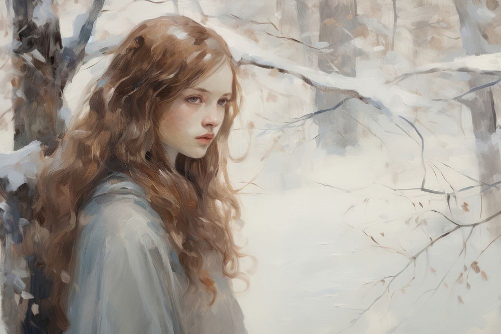 Winter forest painting portrait adult.