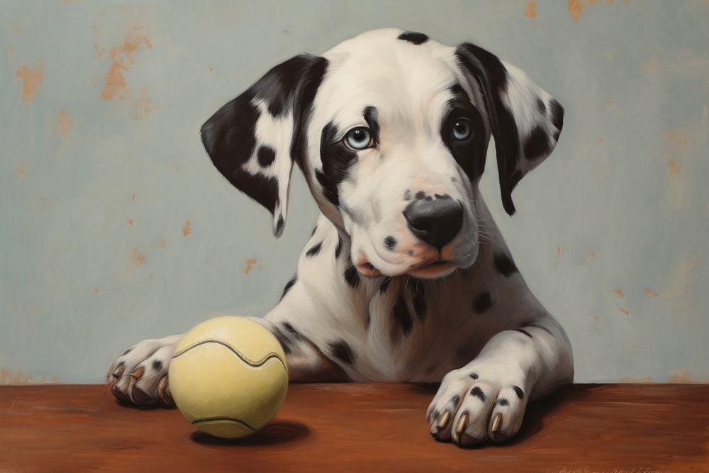Dog playing ball painting animal mammal.