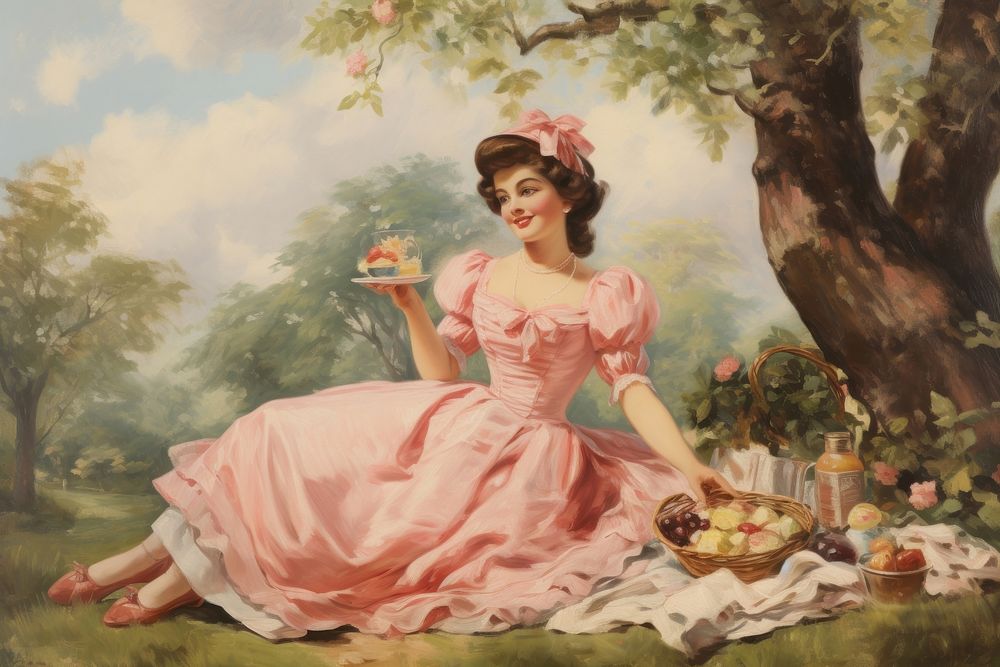Woman picnic in the park painting dress adult.