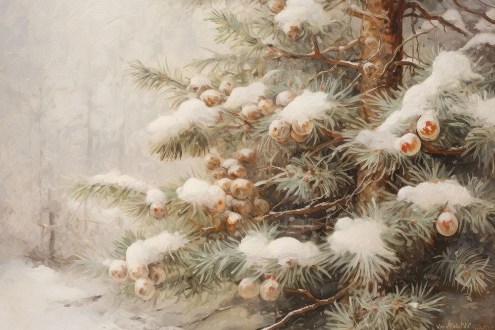 Snow covering on christmas tree backgrounds outdoors painting.