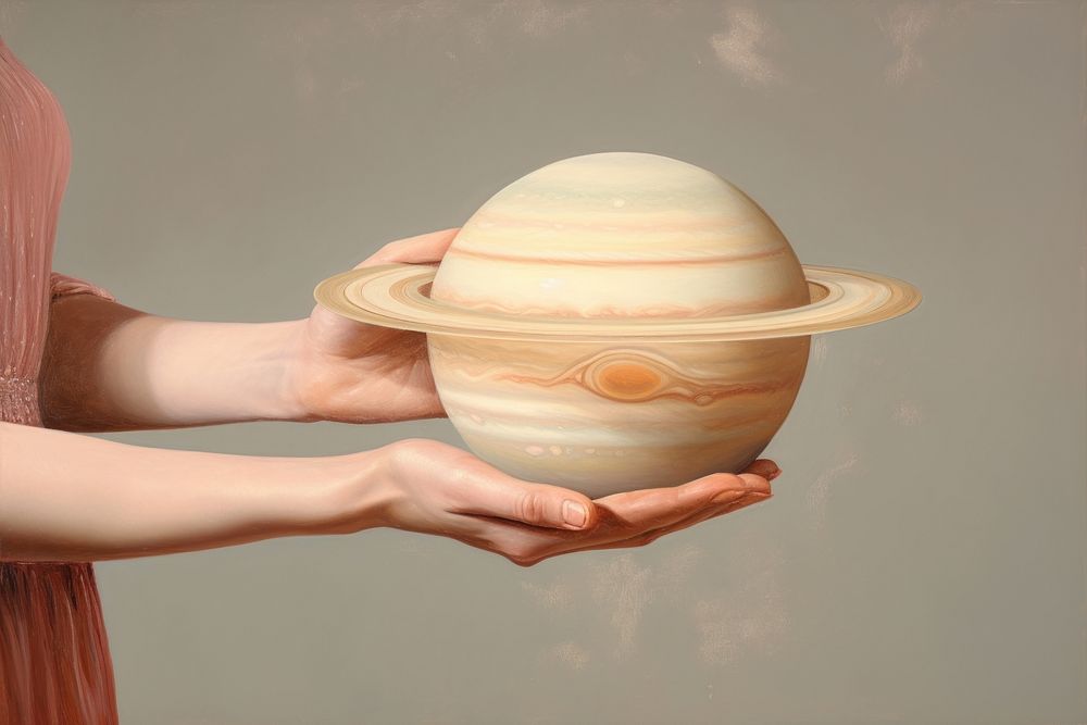 Hand holding saturn planet adult space astronomy.