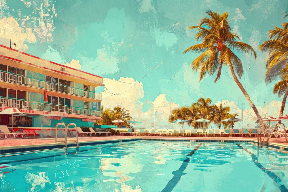 Vintage Miami Motel pool background architecture outdoors building.