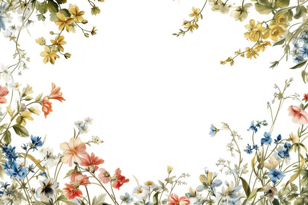 A fresh Spring floral border isolated on white painting pattern backgrounds.