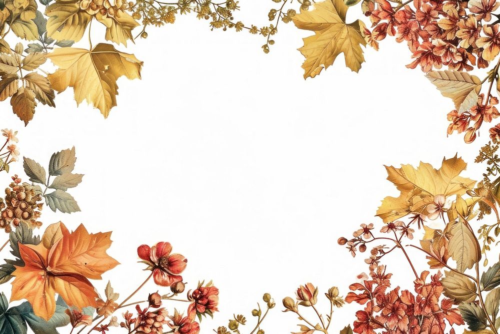 An Autumn floral border isolated on white painting pattern autumn.