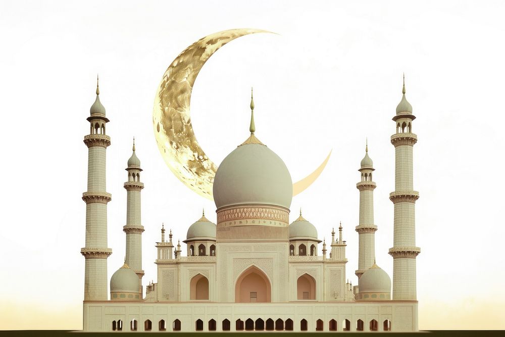 A Luxury Mosque with Golden Moon Crescent behind architecture building crescent.