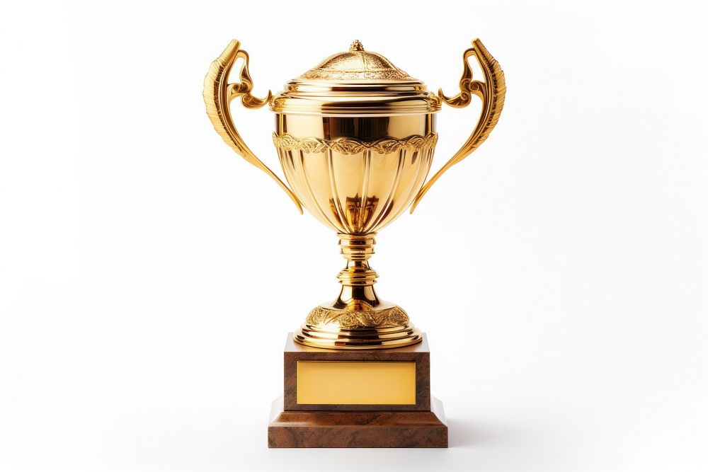 Golden trophy white background achievement drinkware.