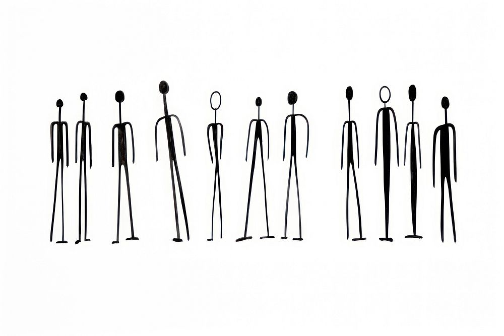 Group of stickman drawing line silhouette.