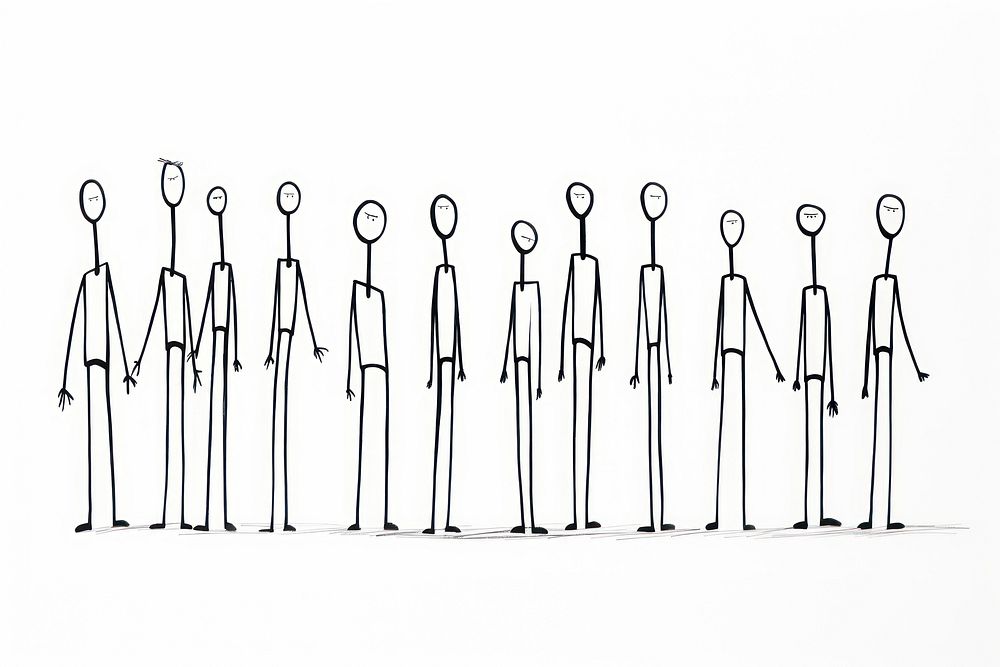 Group of stickman drawing line cooperation.