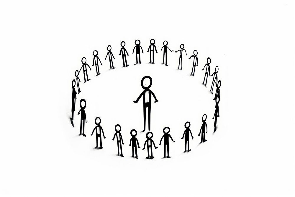 Group of stickman drawing silhouette circle.
