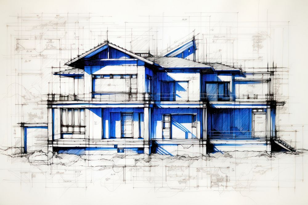 Home blueprint sketch drawing line art.