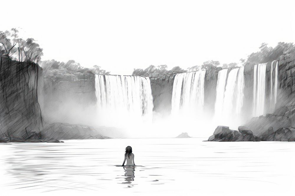 Iguazu falls drawing waterfall outdoors.