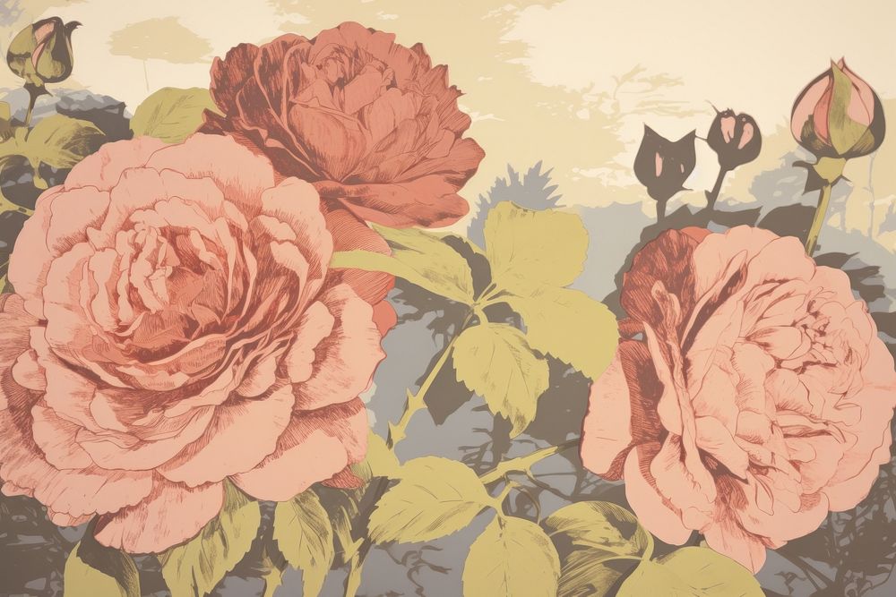 A romantic valentine roses background painting pattern flower.