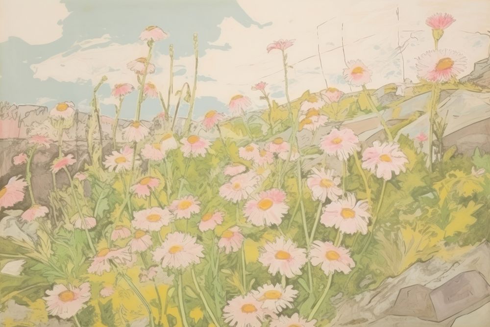 Daisy field backgrounds painting flower.