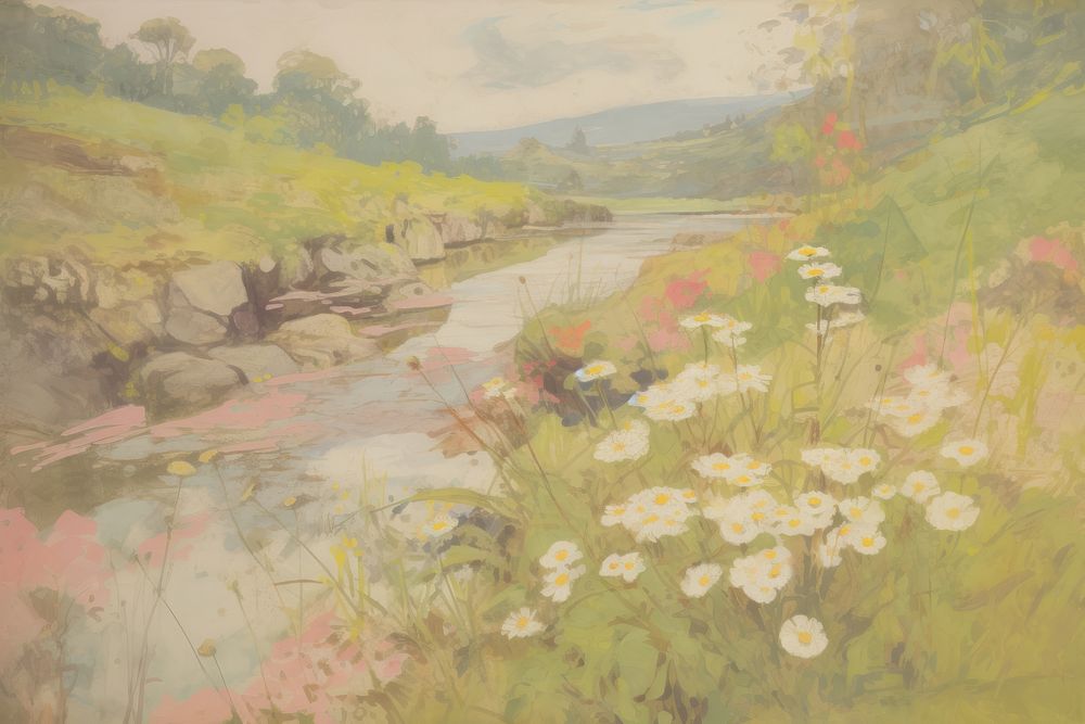 Daisy field outdoors painting nature.