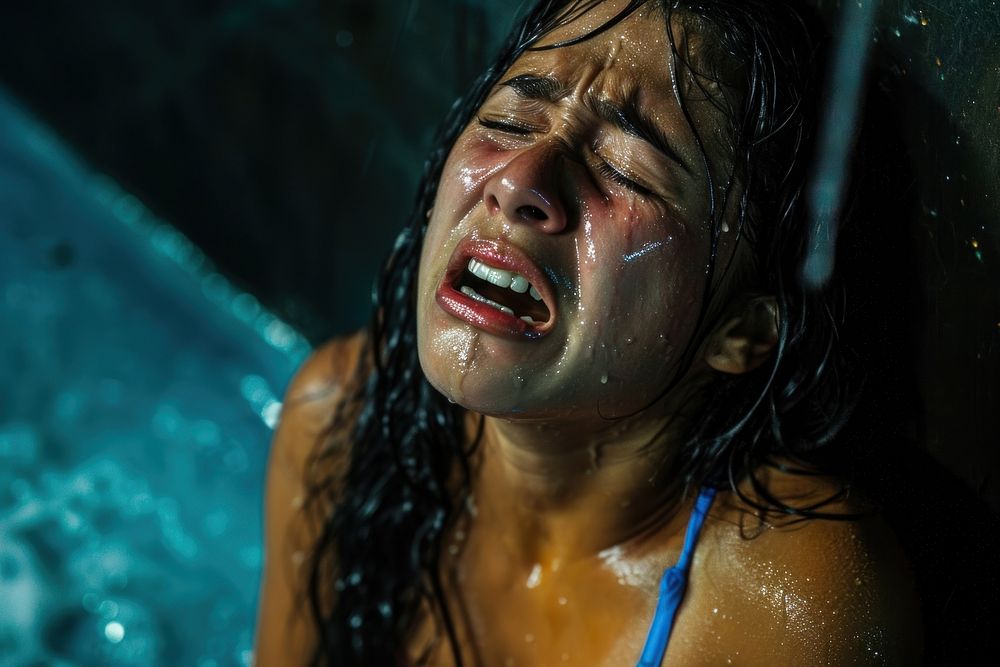 A Latina Brazilian teen student is captured in extreme distress adult face splashing.
