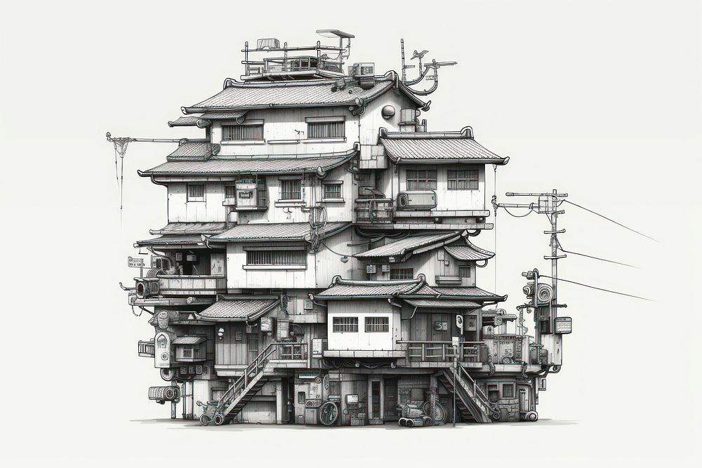 Japanese building drawing vehicle sketch.