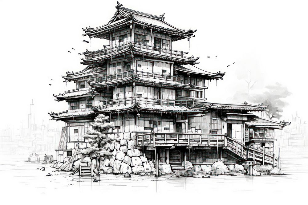 Japanese building drawing architecture temple. | Free Photo ...